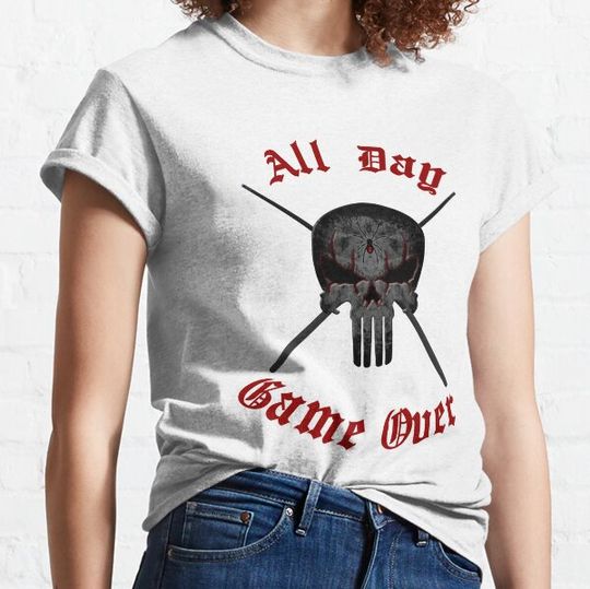 Discover All Day Game Over spider skull T-shirts