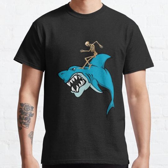 Discover Skeleton Riding Rodeo Skittish Shark Funny Halloween Gift Idea T-shirts