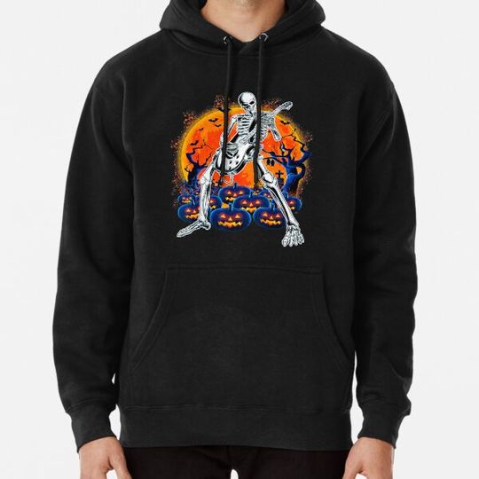Discover Happy skeleton guitar spooky Halloween rock band concert Hoodies