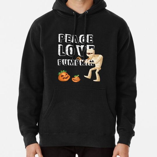 Discover Peace love pumpkin Halloween cartoon text only Hoodies