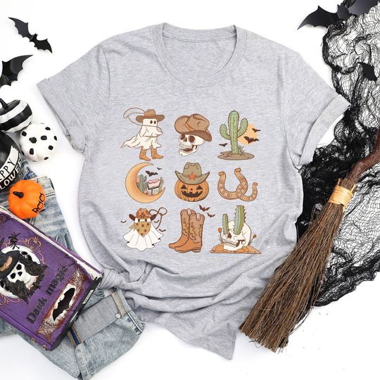 Discover Western Halloween Shirt, Cowgirl Halloween, Ghost Cow Shirt, Cowboy Country Graphic Tee, Pumpkin Shirt, Cowboy Boots Shirt, Cute Halloween