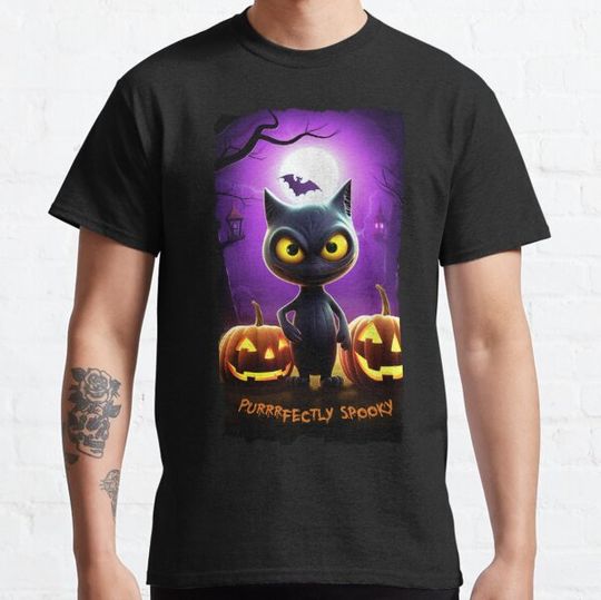 Discover Purrrfectly Spooky: Halloween Cat and Pumpkin Adventures T-shirts