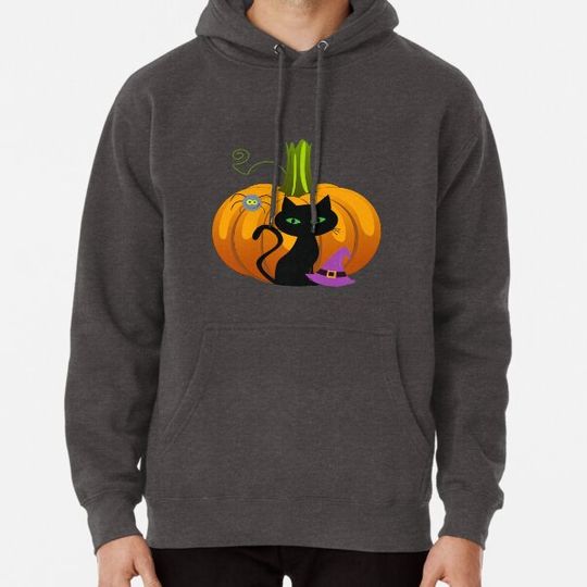 Discover Halloween Black Cat with Pumpkin and Spider Hoodies