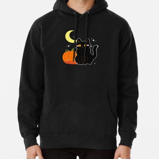 Discover Kawaii Halloween Black Cat and Pumpkin Hoodies
