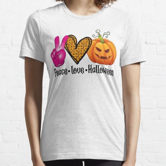 Discover Peace Love Halloween Orange Pumpkin with Creepy Face and Spiders Design T-shirts