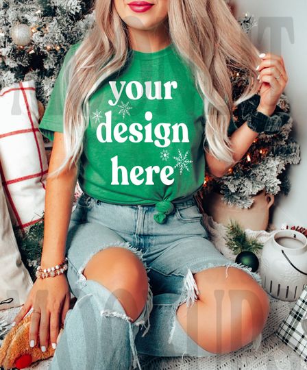 Discover Bella Canvas 3001 T-Shirt Mockup in Kelly Green for Christmas