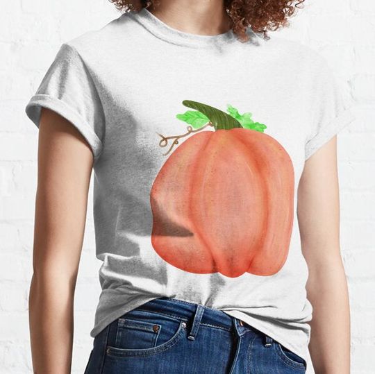 Discover Halloween pumpkin watercolor hand drawing, cute cartoon face pumpkins with orange color and doodles. T-shirts