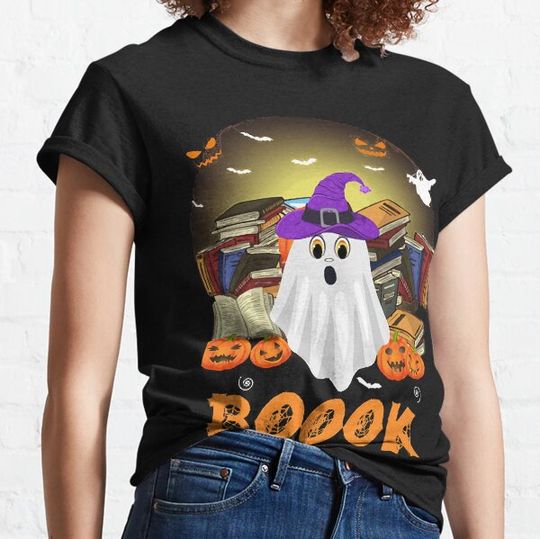 Discover Book Reader Librarian Bookworm Boo Ghost Funny T-shirts
