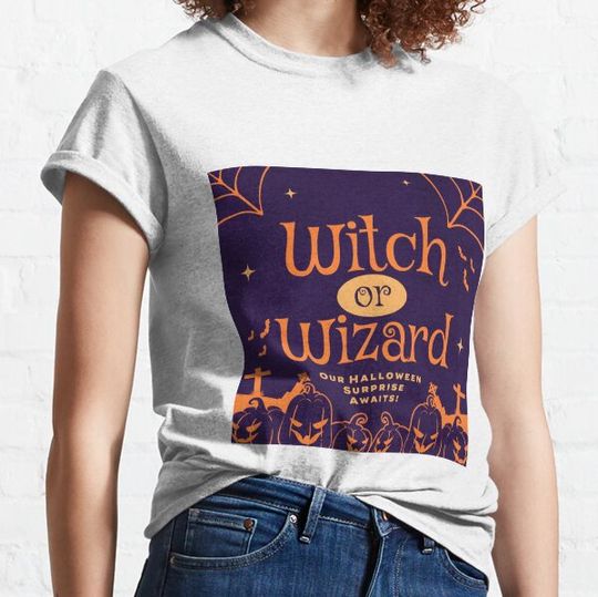 Discover Witch or Wizard? Our Halloween Surprise Awaits! | Funny Gender Reveal Baby Announcement T-shirts