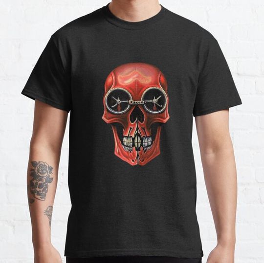 Discover Steampunk skull with mechanical geared glasses (Red) T-shirts