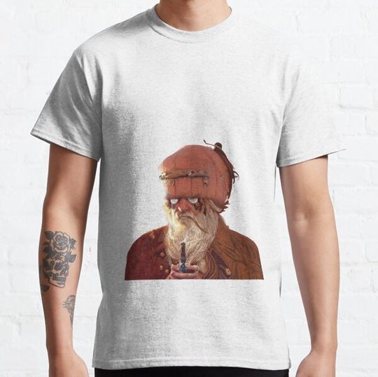 Discover Steampunk style pirate with strange pumpkin headgear. White background. T-shirts