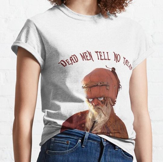 Discover Steampunk style pirate with strange pumpkin headgear. Dead men tell no tales text. T-shirts