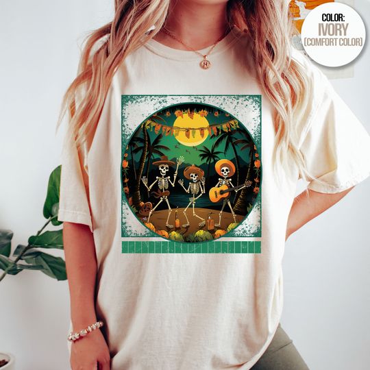 Discover Hawaiian Halloween T-Shirt, Hula Skeletons Tee, Tiki Pumpkin Shirt Halloween Costume Spooky Witchy Party Gift Fall Lover Skeleton T-Shirt