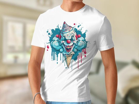 Discover Creepy Ice Cream Clown Unisex T-Shirt, Scary Spooky, Graffiti Style Streetwear, Clowns Shirt
