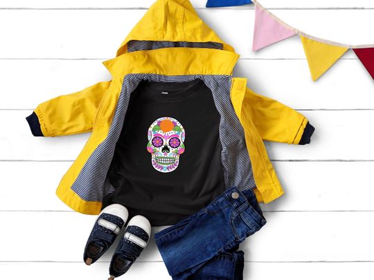 Discover Halloween Shirt for Kids, Sugar Skull Tee, Skull clothing for Babies, Toddler Halloween T-shirt, Unisex Shirt for Girls Boys, Unique Clothes