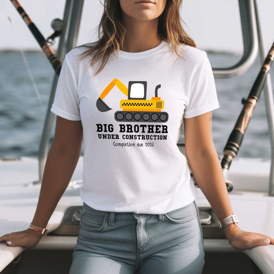 Discover Big Brother Under Construction Shirt, Custom Birth Date Shirt, Birthday Gift for Kids, Big Brother Shirt, Pregnancy Announcement Kids Shirt