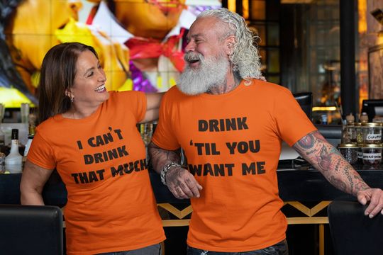 Discover Funny Halloween Party Couple Matching Costumes Shirts Drink 'Til You Want Me I Can't Drink That Much Halloween Shirt Party Costume t-shirts
