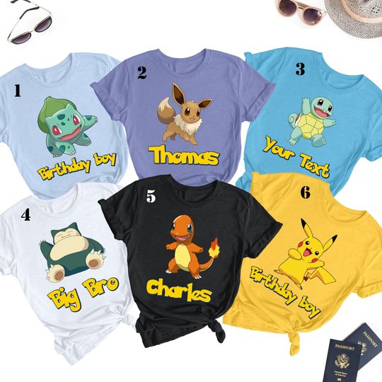 Discover Personalized Characters Birthday Matching Shirt, Family Trip T-Shirt, Characters Halloween Costume Group Outfit, Birthday Party Kid Shirt
