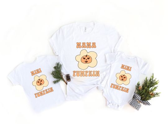 Discover Custom Mama Dada Mini Halloween Shirt, Groovy Mommy Me Matching Tee, Halloween Pumpkin Outfit, Mom Dad Baby Toddler Youth Kid,Family Costume