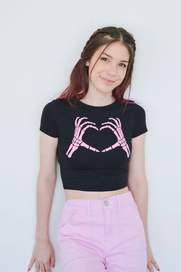 Discover Skeleton Heart Hands Crop Top - Womens and Teens Halloween Fall Shirt