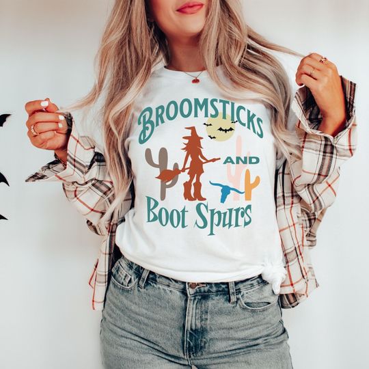 Discover Western Witch Short Sleeve Halloween Shirt, Cowboy Boots and Spurs Tee, Country Girl Halloween Shirt, Cute Witch Gift for Mom, Her Halloween