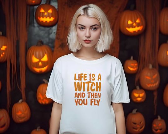 Discover Life Is A Witch Shirt, And Then You Fly Shirt, Halloween Trick or Treat Shirt, Halloween Witches, Witch Shirt, Spooky Season, Autumn Shirt