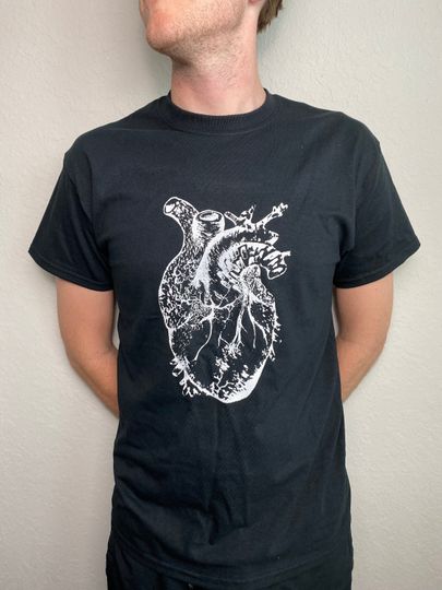 Discover ANATOMICAL HEART Graphic T-Shirt, White or Red Screen Print on Black Shirt