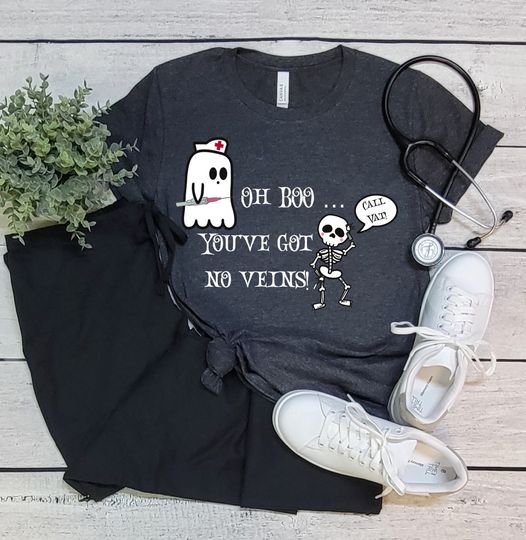 Discover CUSTOMIZABLE Oh Boo, No veins. Call Who? Halloween Short Sleeve T-shirt - Iv team - PICC - Nurse - VAT, Nurse gift, Rn work shirt