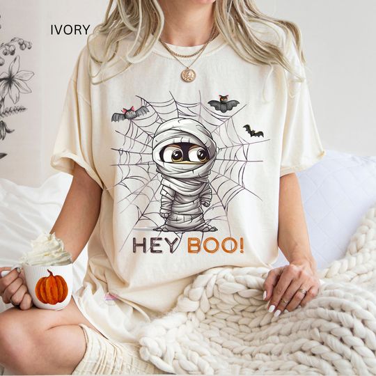 Discover Cute Mummy Halloween crewneck tshirt,  Spooky Season T-shirt, Cute Trick or Treat Crewneck, Trendy Fall Oversized Mummy Shirt