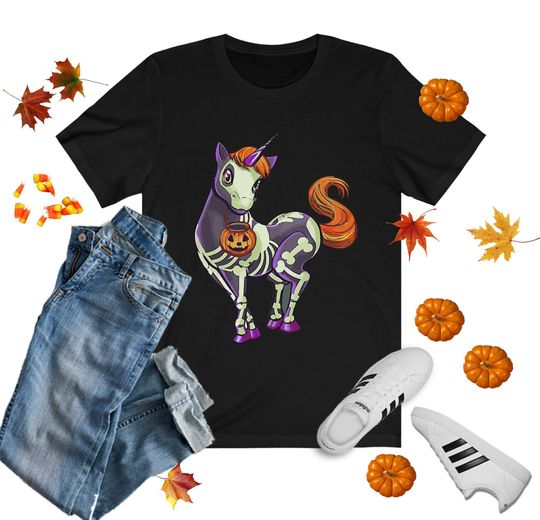 Discover Skeleton Unicorn Halloween Shirt - Funny Graphic Tee for Women