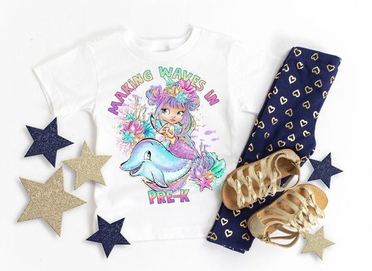 Discover Pre-K Mermaid Shirt for Girls - Making Waves for School