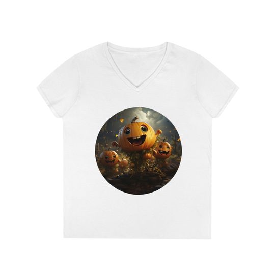 Discover Halloween - Samhain - Hallowe'en Pumpkins Shirt - Ladies V-Neck T-Shirt - Multiple Colors Available - TrickOrTreat3