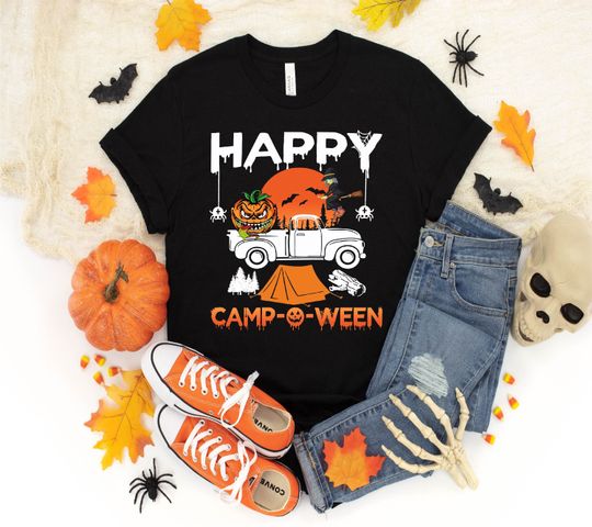Discover Funny Happy Camp-O-Ween Camping Halloween Costume Pumpkin T-Shirt For Men Womens Girls, Halloween Long Sleeve, Sweatshirt, Hoodie