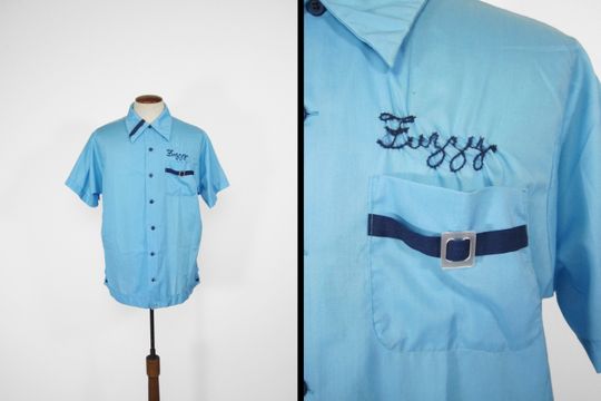 Discover Vintage 60s Bowling Shirt Blue King Louie "Fuzzy" - Large