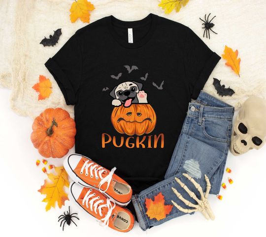 Discover Pug Dog Shirt Halloween Skull Costumes Gift T-Shirt For Men Womens Girls, Halloween  Long Sleeve, Sweatshirt, Hoodie