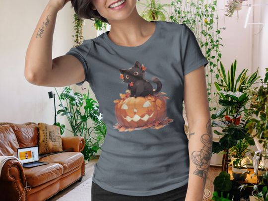 Discover Pumpkin Black Cat Halloween Shirt