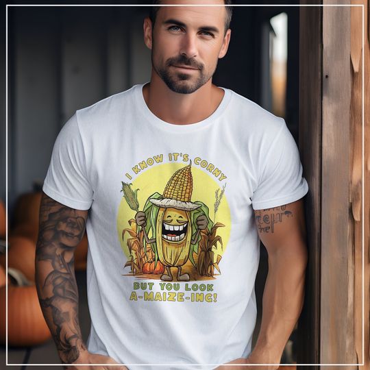 Discover I Know Its Corny, You Look A-Maize-ing T-Shirt, Corny pun, Halloween Shirt, Spooky Season Tee, Graphic Tee, Fall Party Vibes, Corn Costume