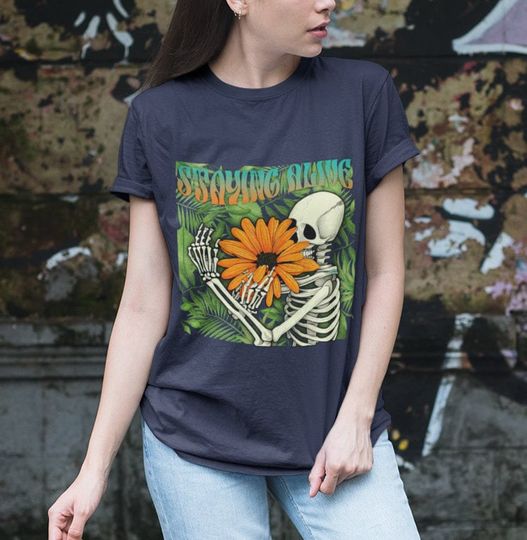 Discover Staying Alive Shirt, Halloween Gift, Halloween shirt, Lover Planter, Skeleton Shirt