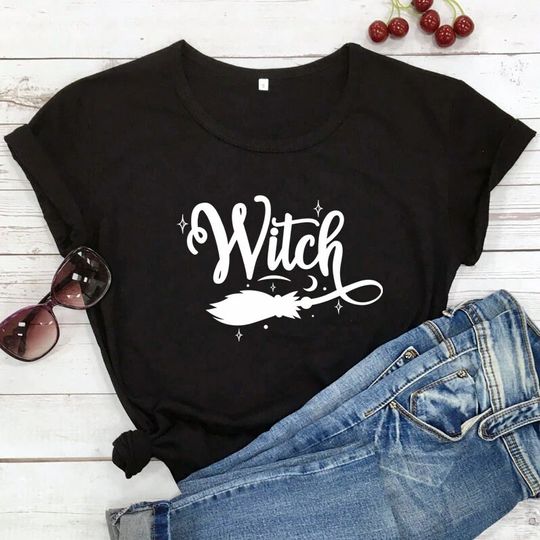 Discover 100% Cotton Witch Graphic T-Shirt for Halloween