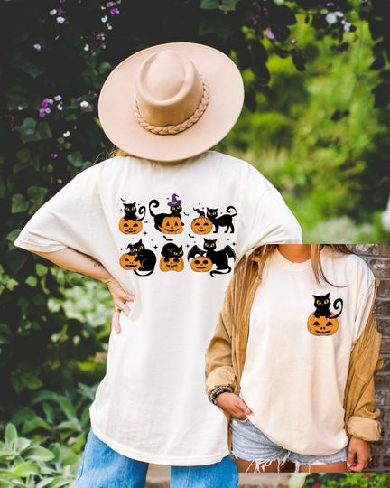 Discover  Pumpkin Cat Shirt,Back and Front Design Halloween Sweatshirt,Funny Halloween Shirt,Halloween Shirt,Halloween pumpkin Shirt,