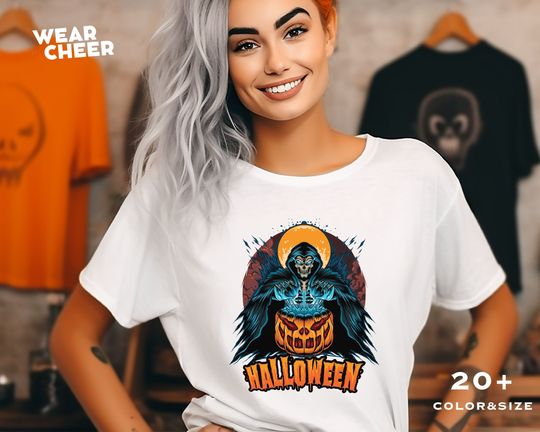 Discover Halloween Pumpkin Grim Reaper T-Shirt for Parties