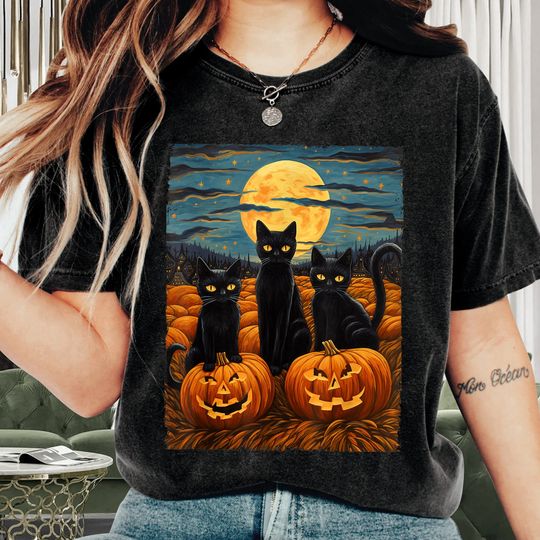 Discover Starry Night Cat Lovers Halloween Shirt