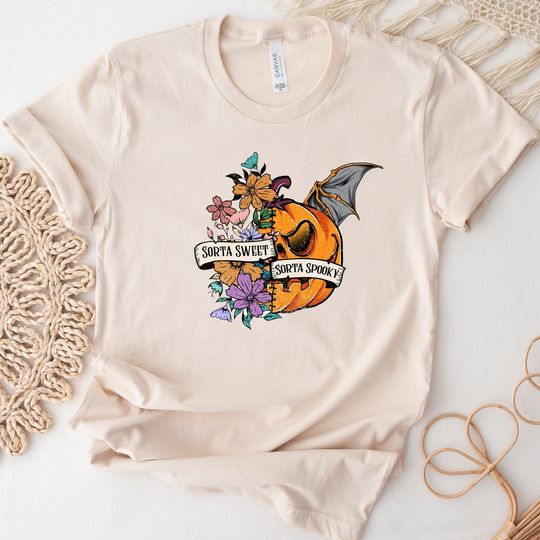 Discover Sorta Sweet Sorta Spooky Pumpkin Shirt Halloween Gift ,Spooky Season Outfit, Fall Shirt, Spooky Vibes Clothing,Pumpkin Tee,Halloween Tshirt