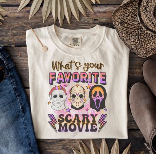 Discover Discover Your Favorite Scary Movie! Halloween Sweatshirt with Jason, Michael, and Ghostface in Neon Style Halloween shirt Horror Icons