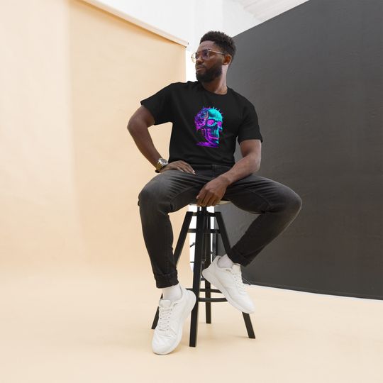 Discover Men's T-Shirt, Purple And Blue Flowers, Neon, Halloween T-Shirt, Skull, Gift