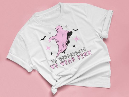 Discover On Wednesdays We Wear Pink Mean Girls Funny Halloween Fall Spooky Ghost Unisex Short Sleeve Tee