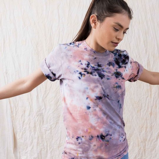 Discover Sandstorm Black Confetti Cotton Tie Dye T-Shirt 90's Inspired Beige, grey and Confetti Black Tee 100% Cotton Comfy Fit Shirt Fun gift