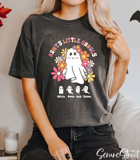 Discover Custom Aunt Halloween Shirt with Kids' Names
