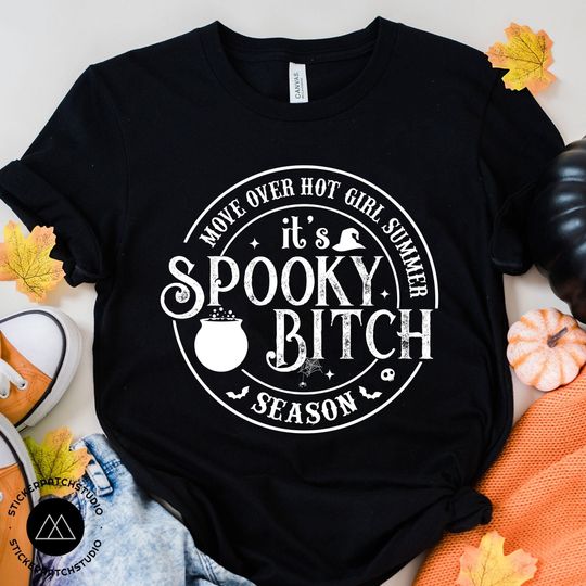 Discover Spooky Bitch Season Shirt, Move Over Hot Girl Summer It's Spooky Season, Funny Halloween Shirt, Matching Halloween Shirt