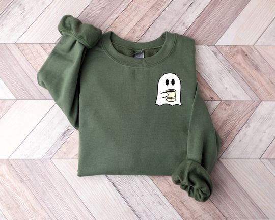 Discover Little Ghost Coffee Shirt, Halloween Cute Boo Shirt, Halloween Ghost Sweatshirt for Women, Coffee Lovers Gift, Trick or Treat Shirt Hoodie